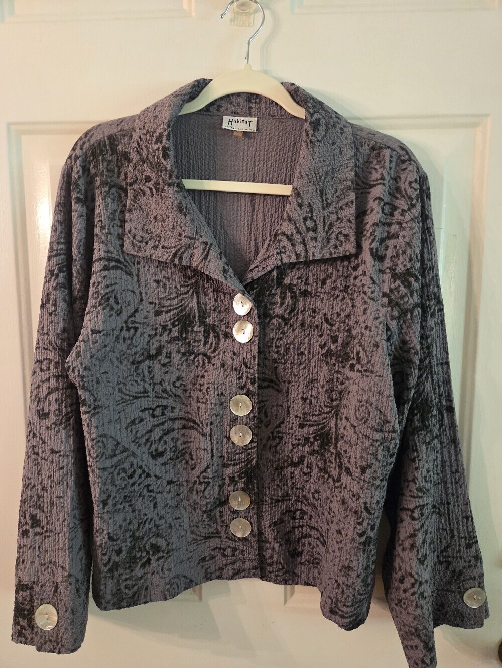 Habitat Womens Button Front Jacket Medium Crinkle Textured Gray Casual Lagenlook - Picture 2 of 8